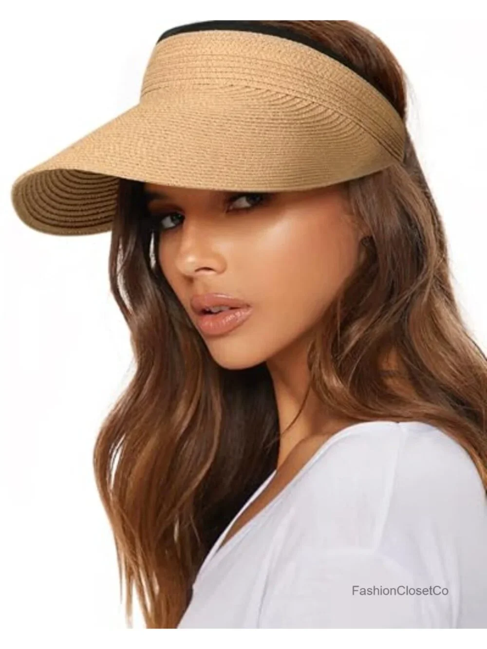 Straw Sun Visor Hat UPF 80+ Adjustable Packable Wide Brim Beach Hat